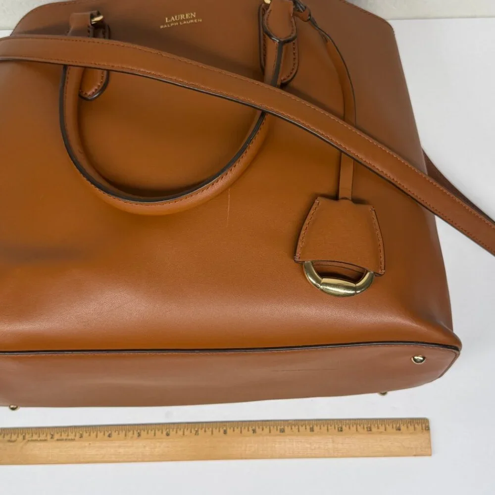 Lauren Ralph Lauren Dryden Marcy Satchel Brown Leather Structured Tote Bag